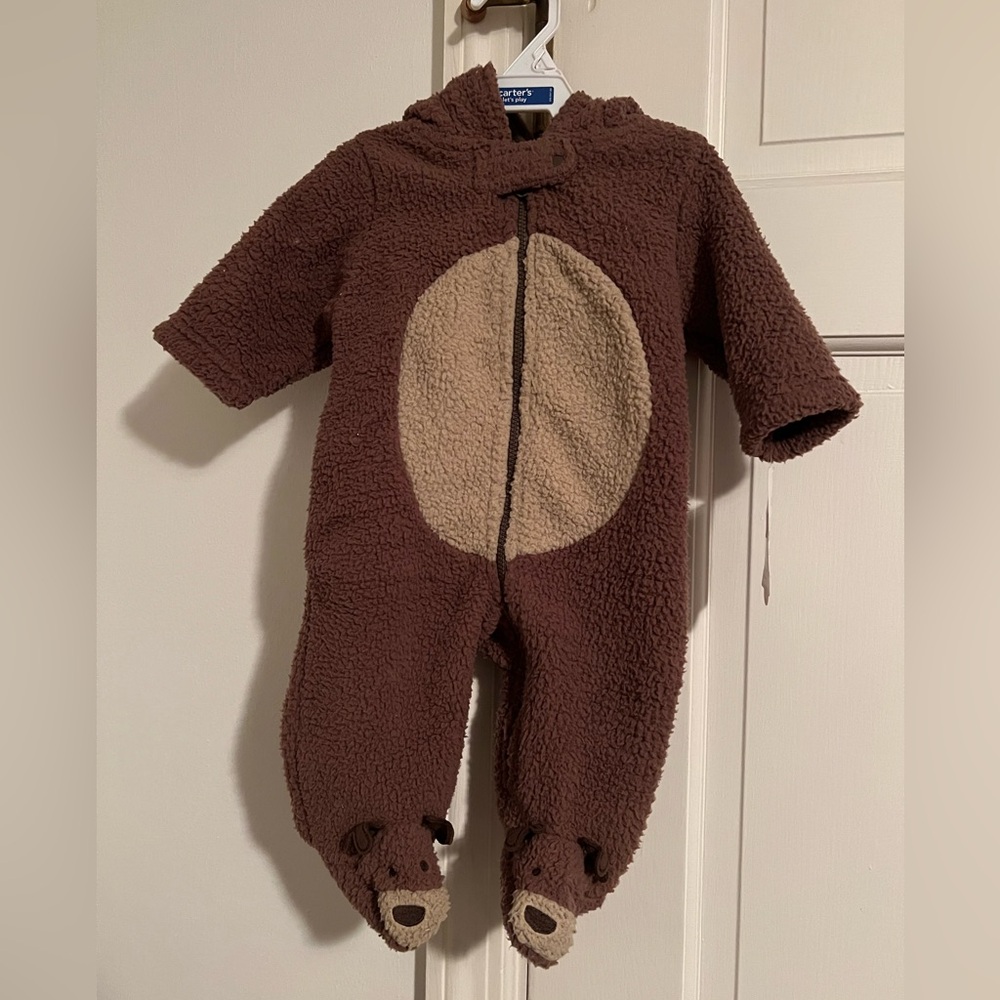 ❤️Carter’s Fleece Footed Pram / Snowsuit Brown/Tan Reindeer Soft 3 months NWT